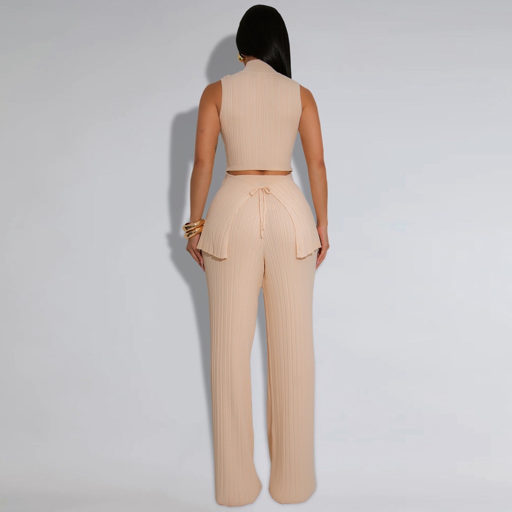 Loose high collar tops fashion long pants 2pcs set