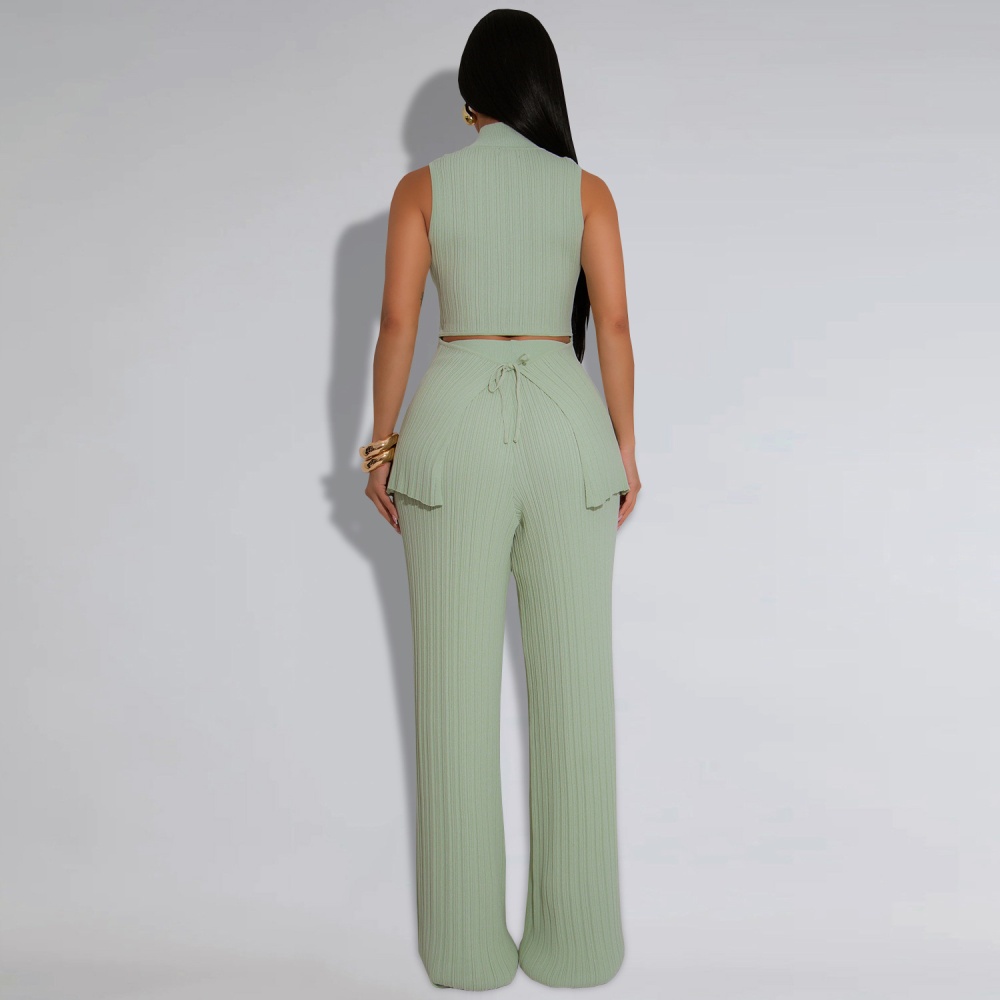 Loose high collar tops fashion long pants 2pcs set