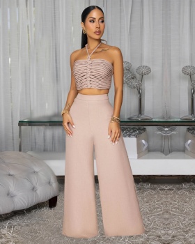 Fashion loose tops frenum long pants 2pcs set for women