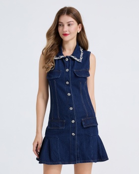 France style crimp rhinestone vest slim temperament dress
