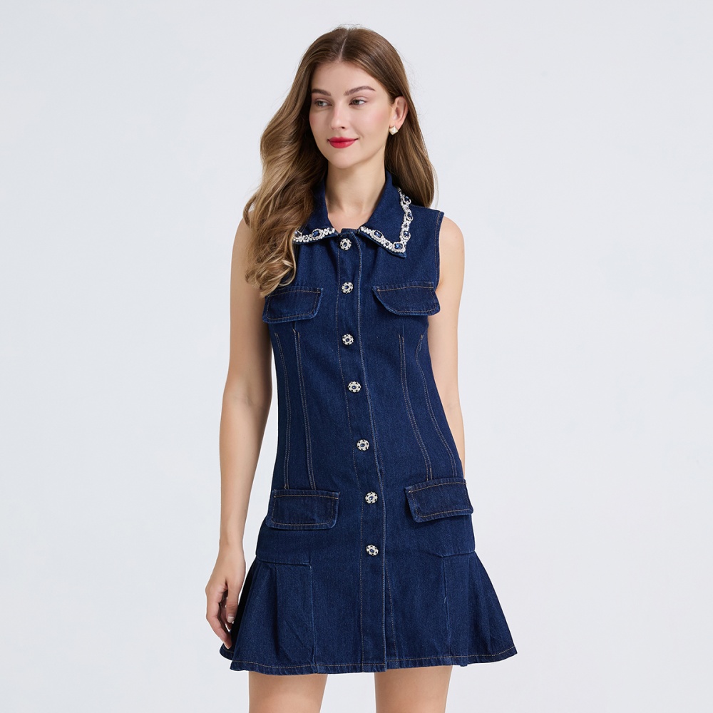 France style crimp rhinestone vest slim temperament dress
