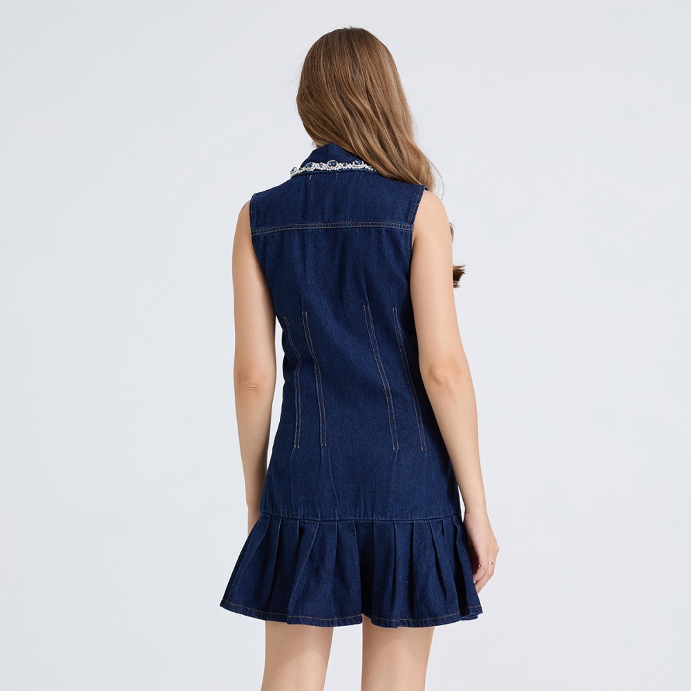 France style crimp rhinestone vest slim temperament dress