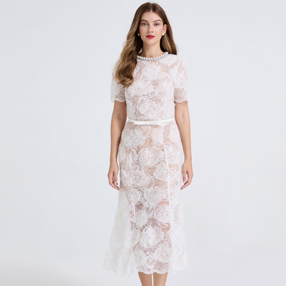 Mermaid chiffon evening dress stereoscopic slim dress