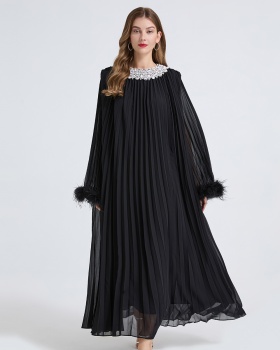 Rhinestone pleated small dress big skirt loose belt