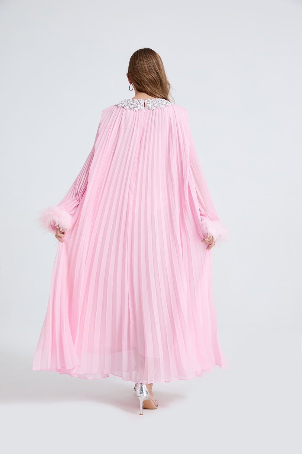 Rhinestone pleated small dress big skirt loose belt