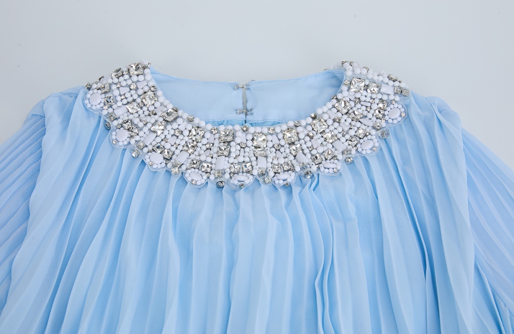 Rhinestone pleated small dress big skirt loose belt