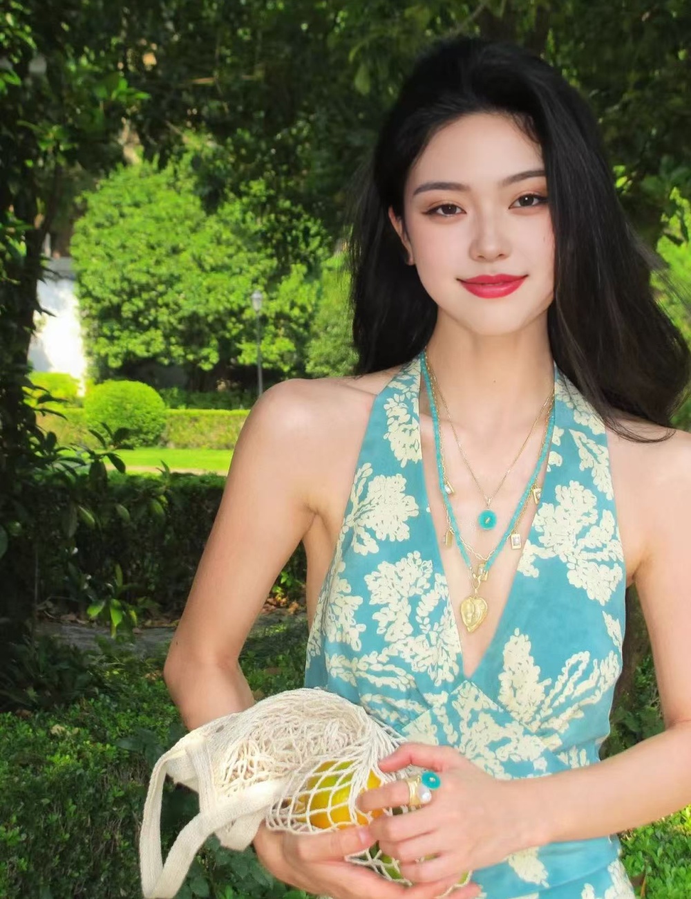 Floral summer long dress V-neck France style dress for women
