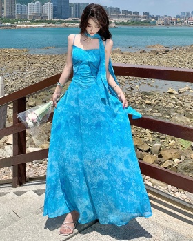 Blue France style long dress summer dress for women