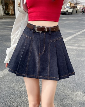 Denim college style short skirt A-line skirt for women