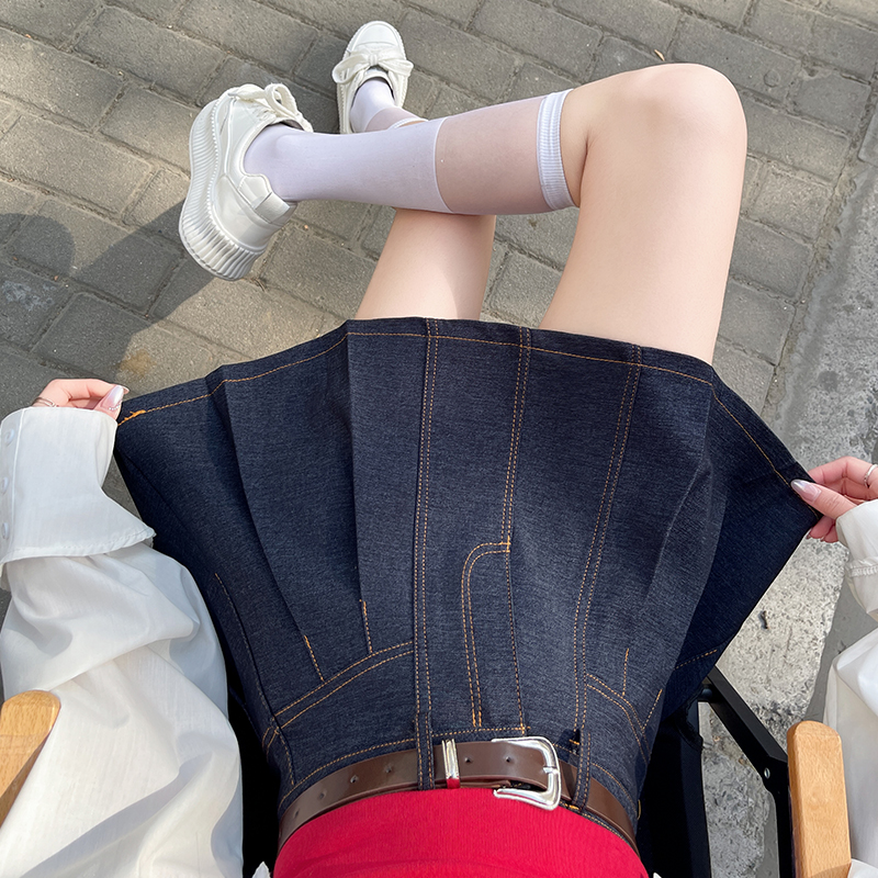 Denim college style short skirt A-line skirt for women