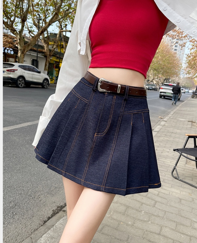 Denim college style short skirt A-line skirt for women