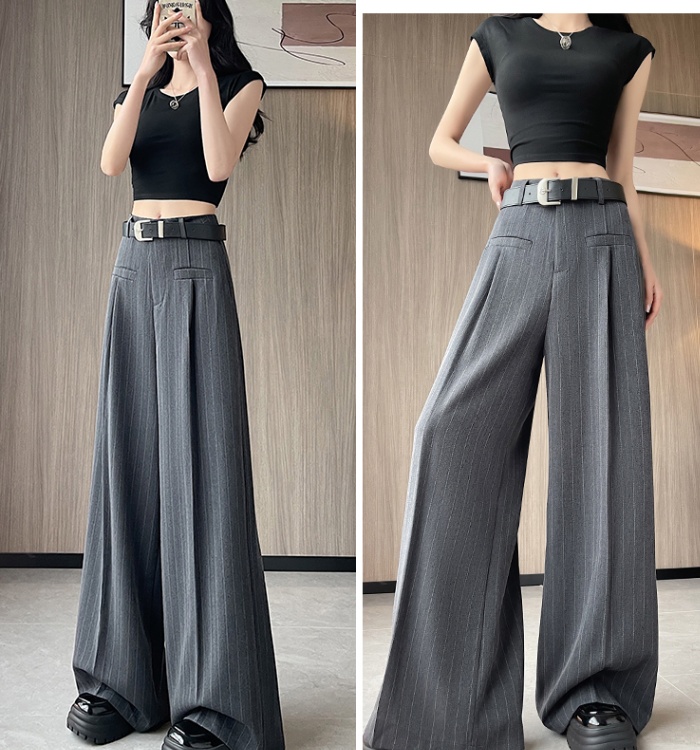 Stripe summer casual pants slim wide leg pants for women
