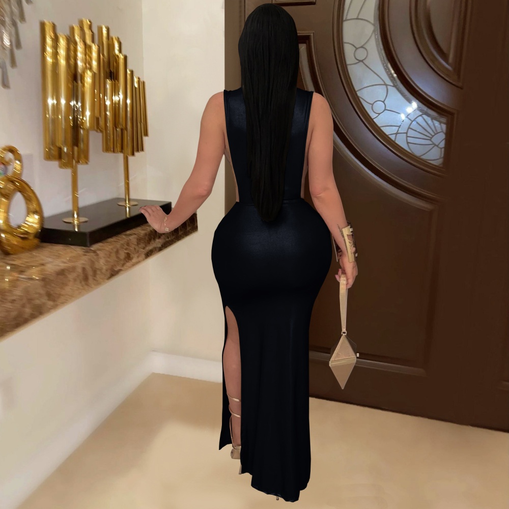 Sexy high collar elegant European style fashion split dress