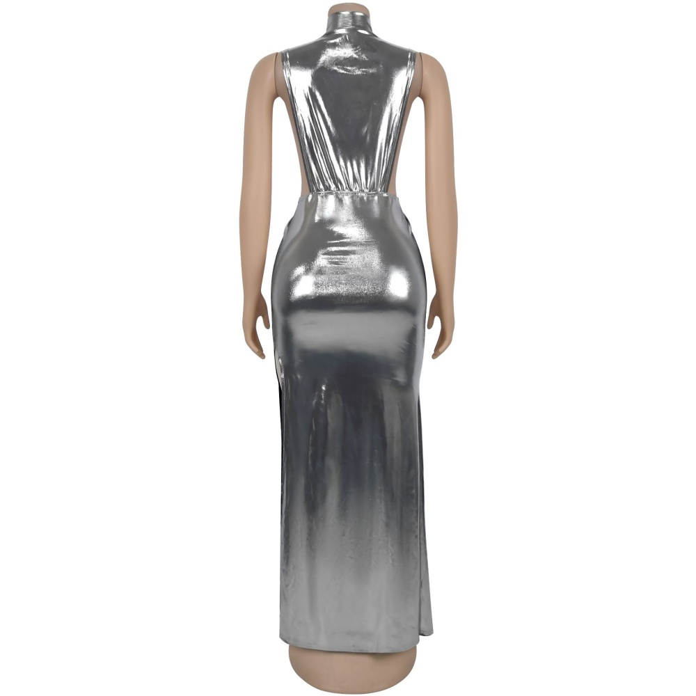 Sexy high collar elegant European style fashion split dress