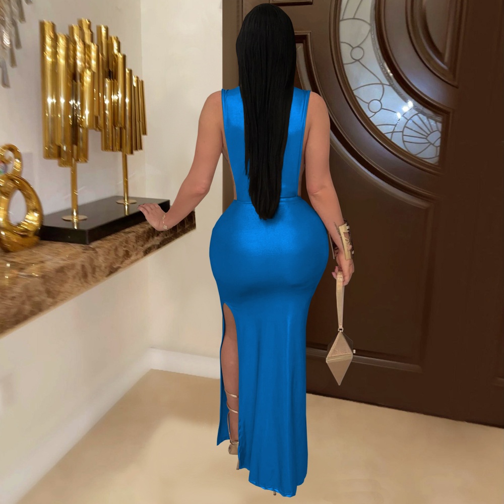 Sexy high collar elegant European style fashion split dress
