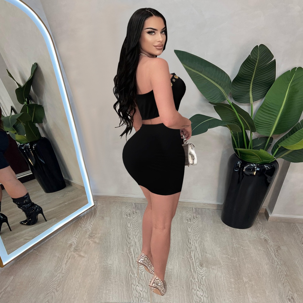 Fashion short skirt wrapped chest tops a set