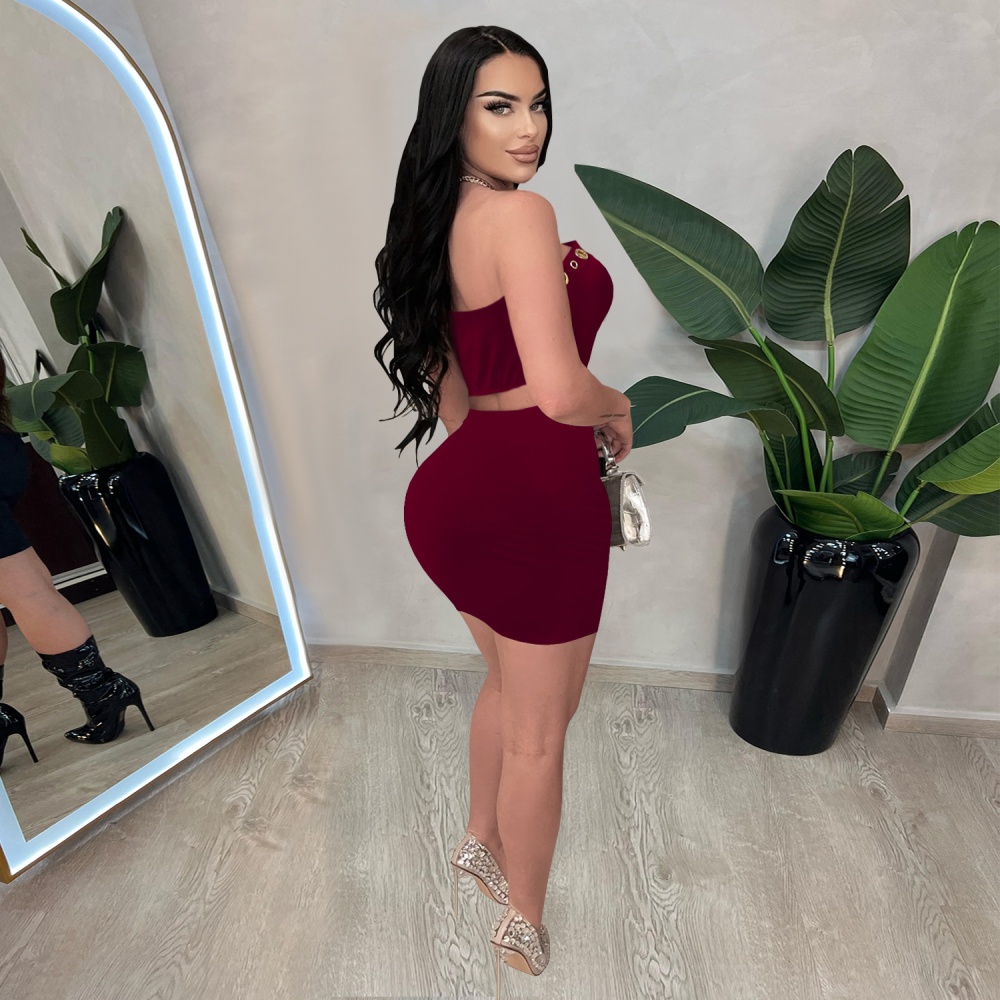 Fashion short skirt wrapped chest tops a set
