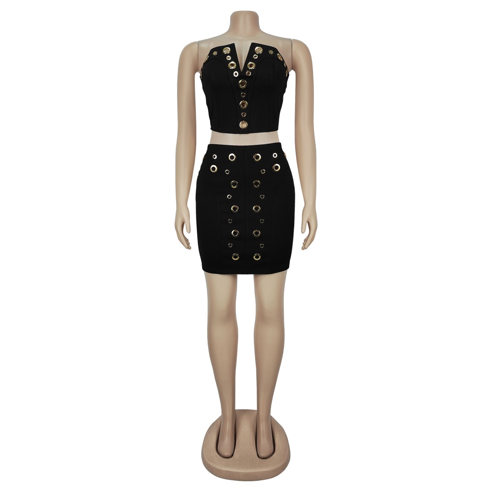 Fashion short skirt wrapped chest tops a set
