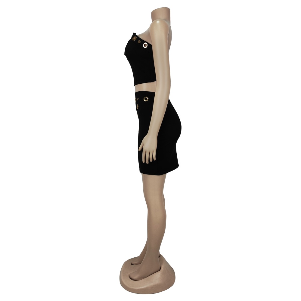 Fashion short skirt wrapped chest tops a set
