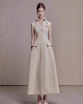 Commuting niche lapel dress pinched waist temperament long dress