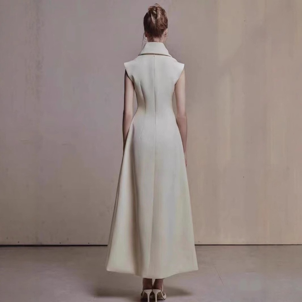 Commuting niche lapel dress pinched waist temperament long dress