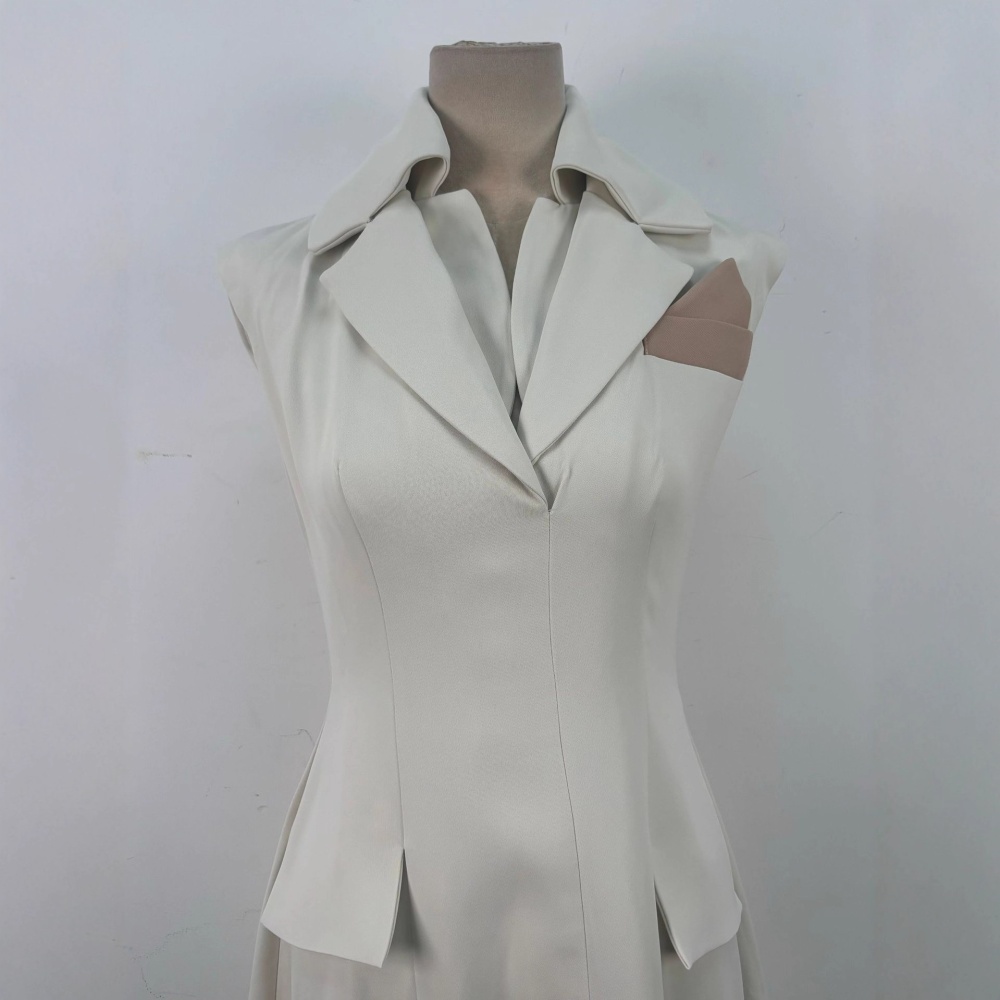 Commuting niche lapel dress pinched waist temperament long dress