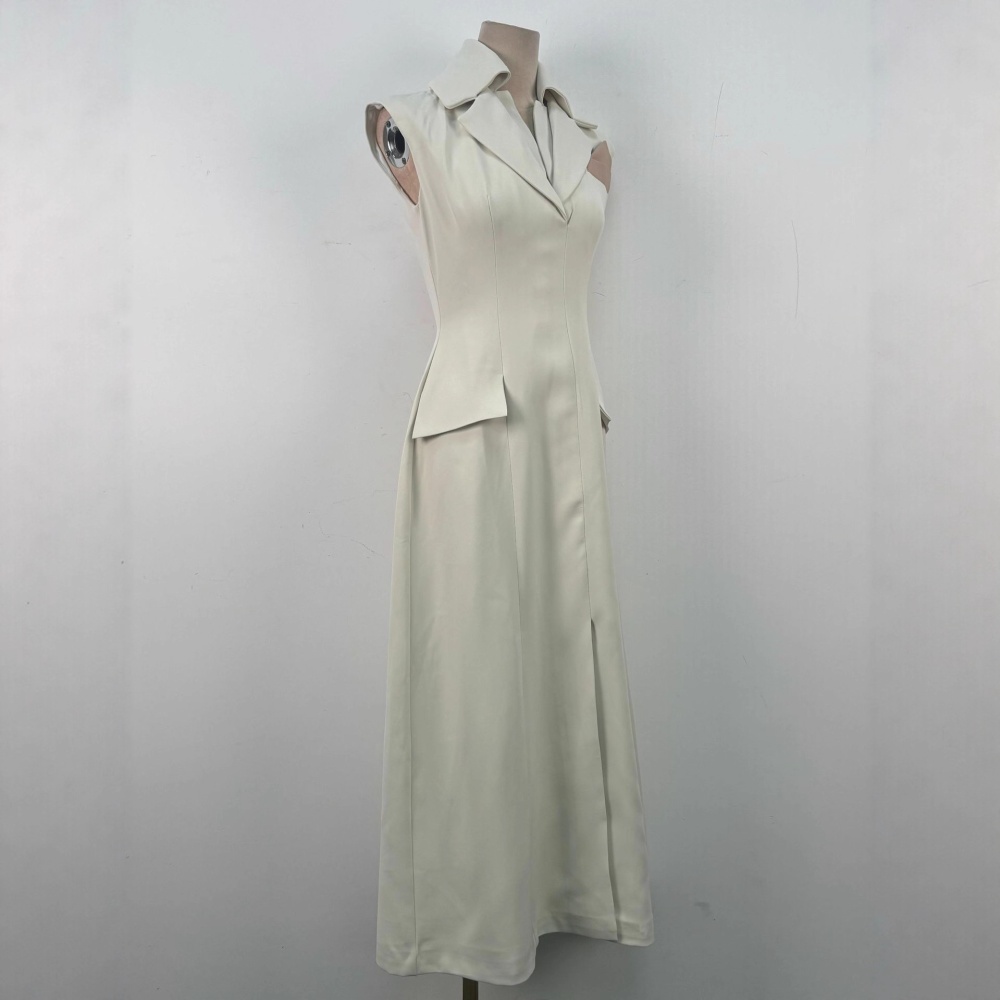 Commuting niche lapel dress pinched waist temperament long dress