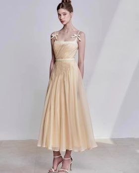 Niche temperament bow dress elegant sling slim long dress