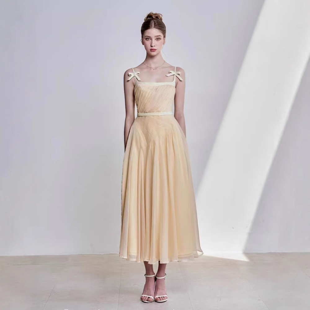 Niche temperament bow dress elegant sling slim long dress