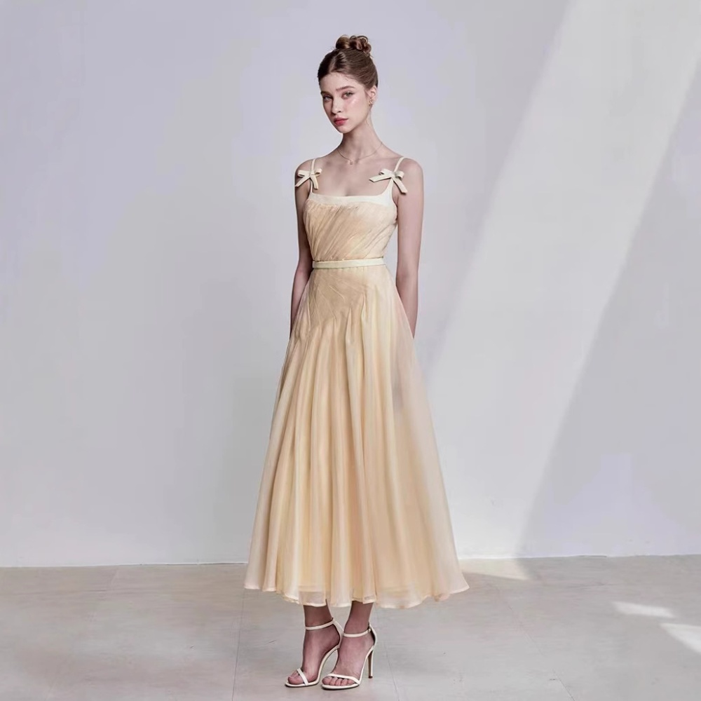 Niche temperament bow dress elegant sling slim long dress