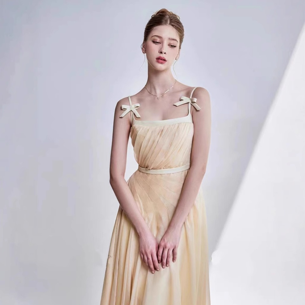 Niche temperament bow dress elegant sling slim long dress