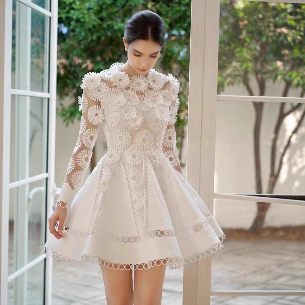 Tender temperament white T-back niche chiffon dress