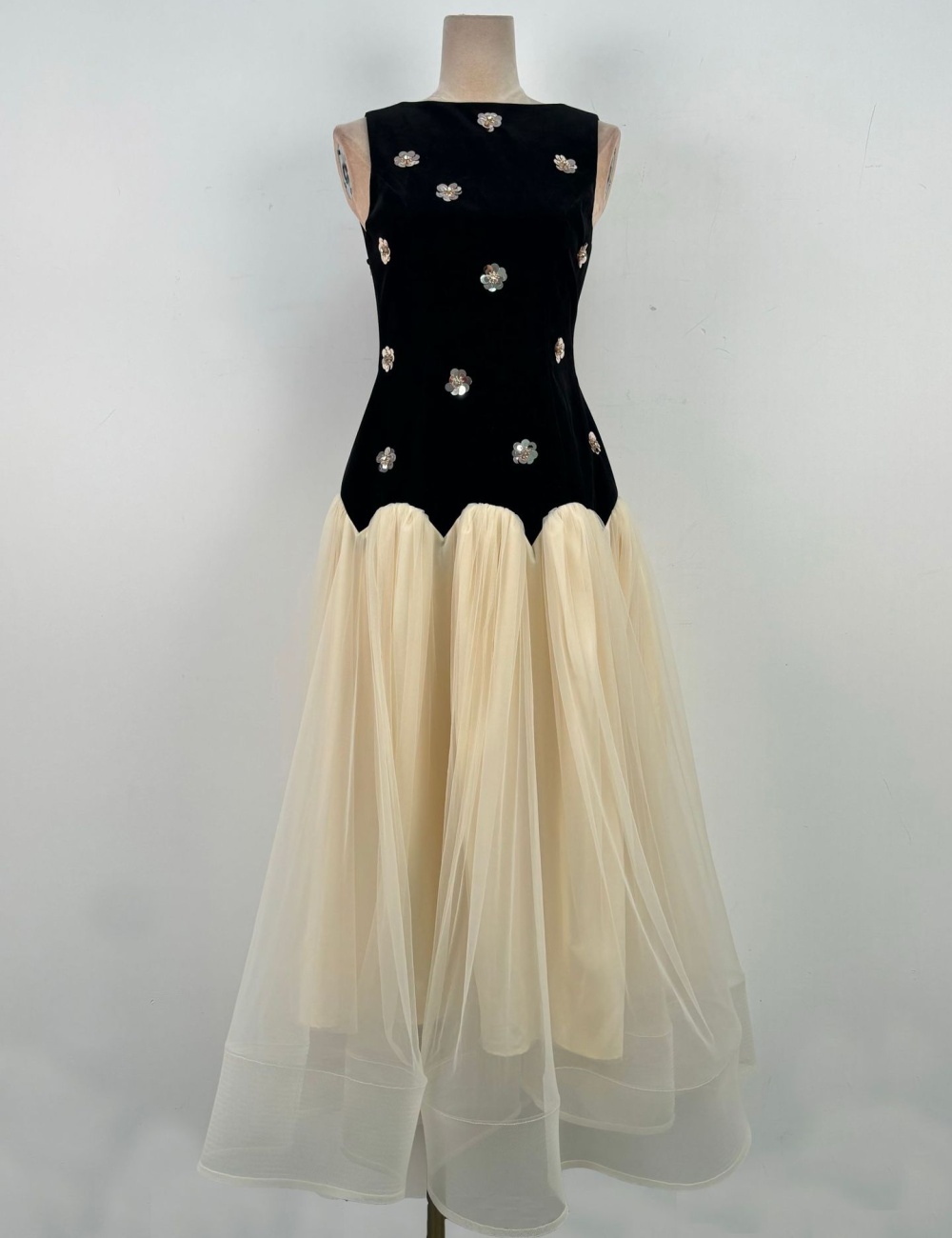 Splice niche long dress pinched waist flowers dress