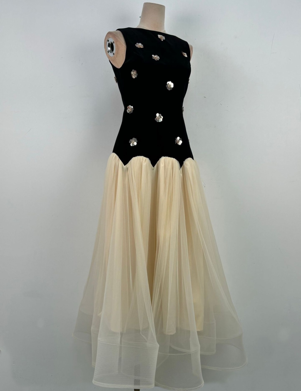 Splice niche long dress pinched waist flowers dress