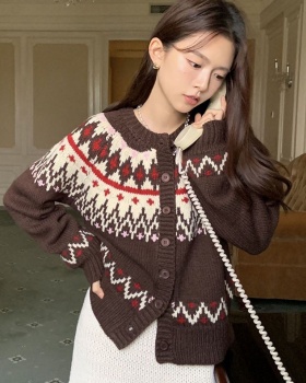 Retro sweater national style cardigan for women
