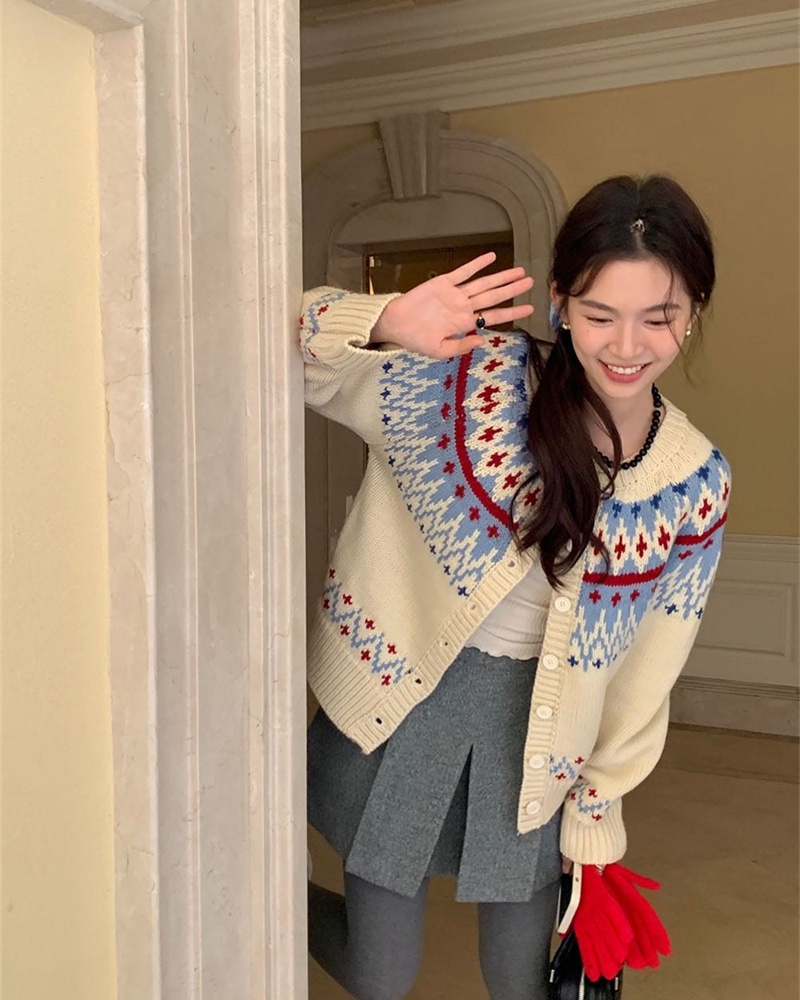 Retro sweater national style cardigan for women