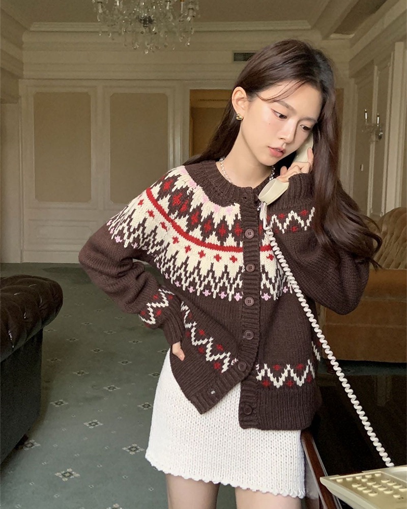 Retro sweater national style cardigan for women