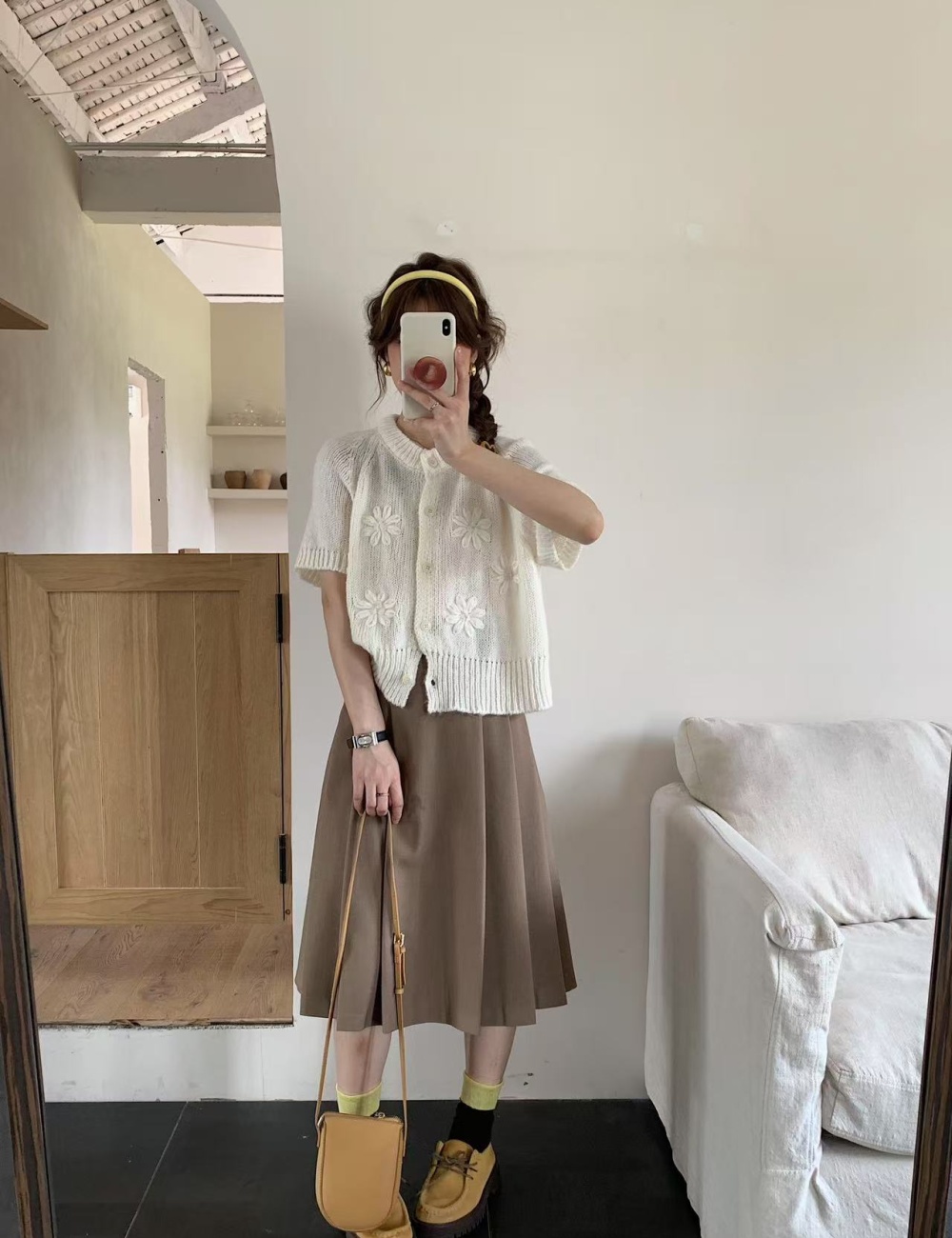Mohair short sleeve cardigan autumn tops for women