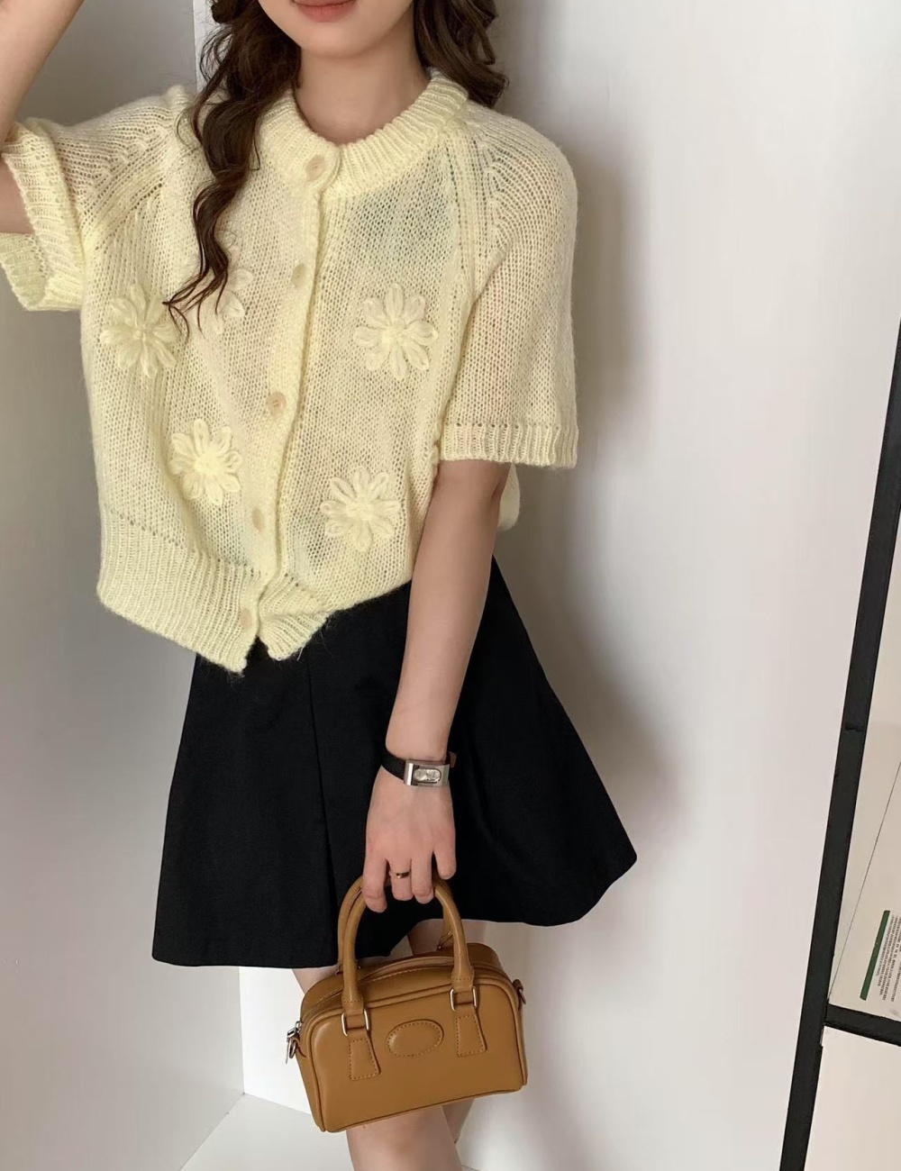 Mohair short sleeve cardigan autumn tops for women