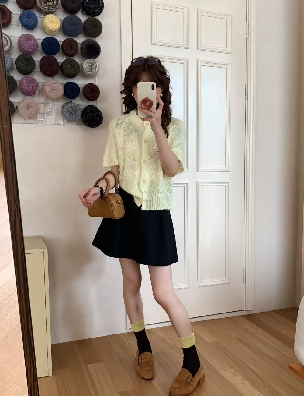 Mohair short sleeve cardigan autumn tops for women