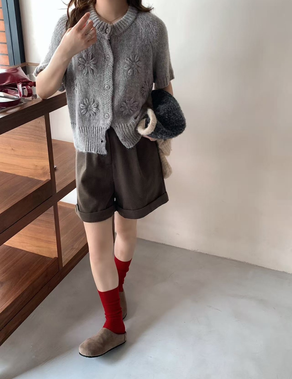 Mohair short sleeve cardigan autumn tops for women