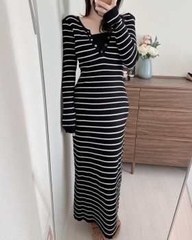 Temperament Korean style Pseudo-two long slim bottoming dress