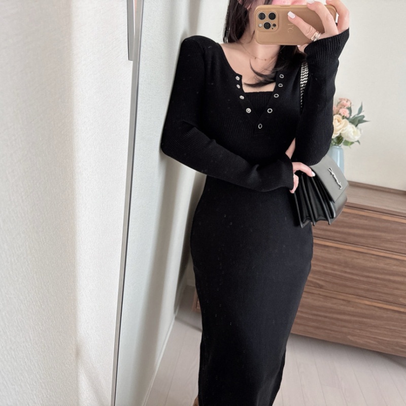 Temperament Korean style Pseudo-two long slim bottoming dress