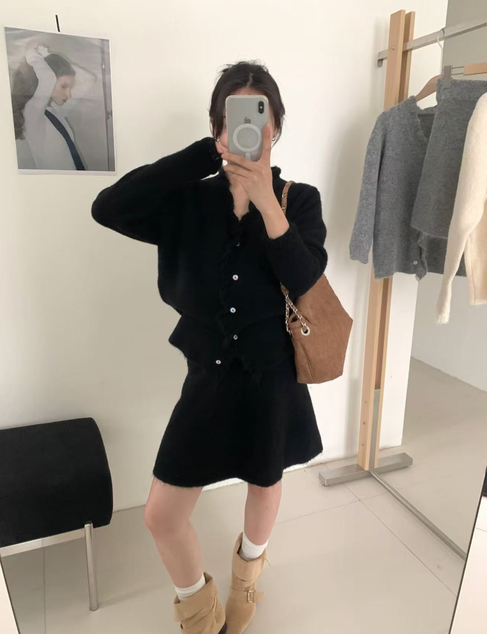 Sweet autumn fashion sweater lazy Korean style slim skirt 2pcs set