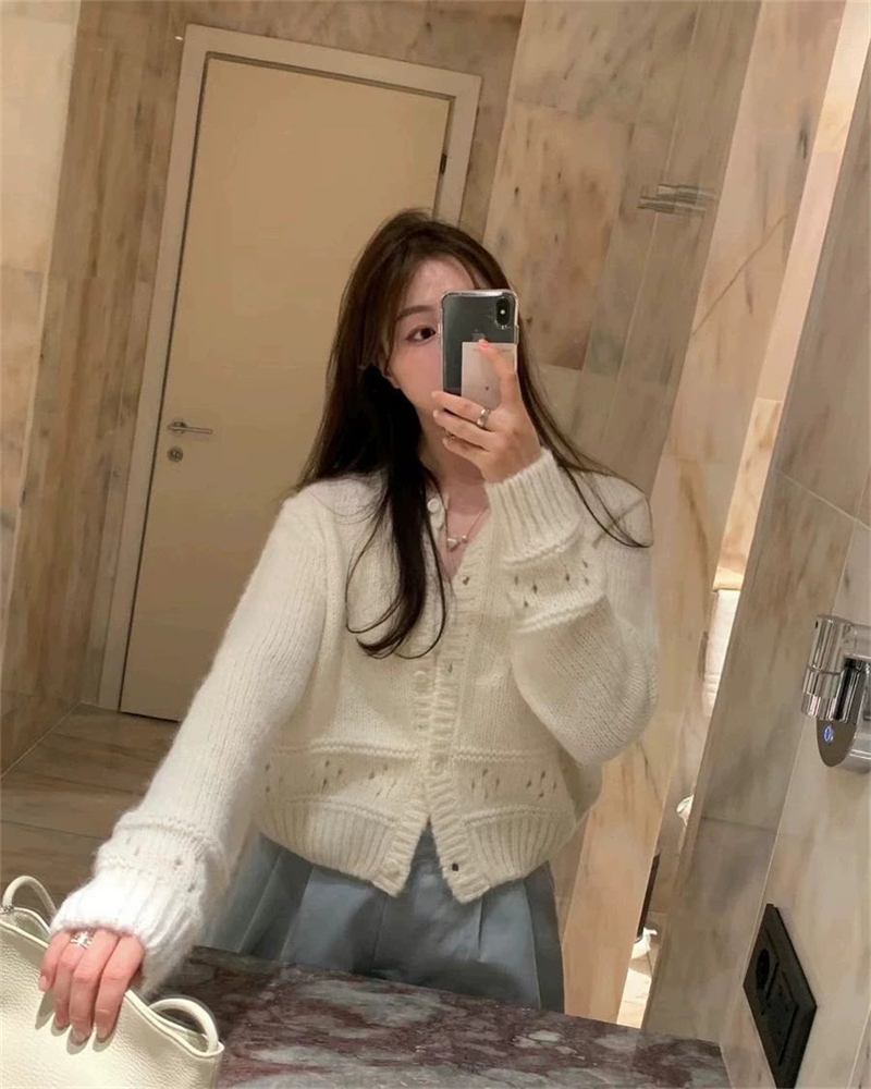 Loose Korean style coat autumn hollow cardigan for women