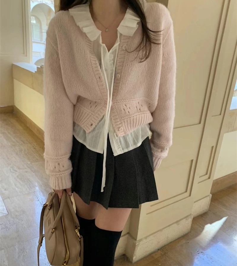 Loose Korean style coat autumn hollow cardigan for women