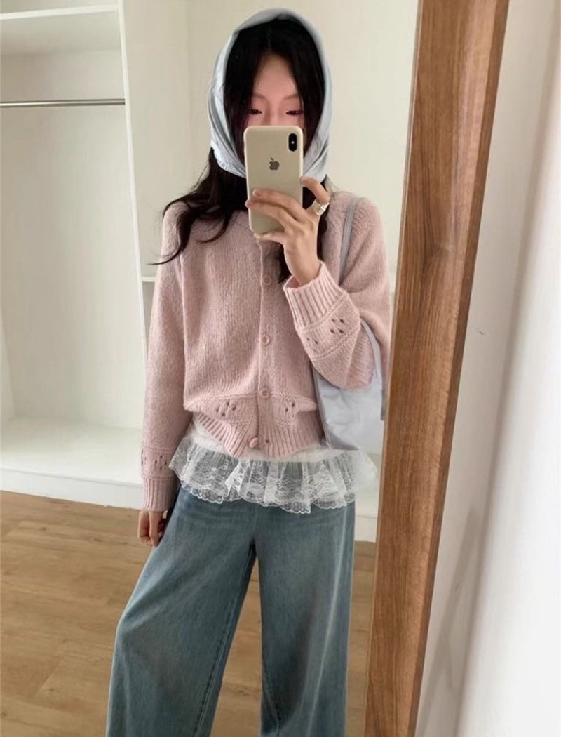 Loose Korean style coat autumn hollow cardigan for women
