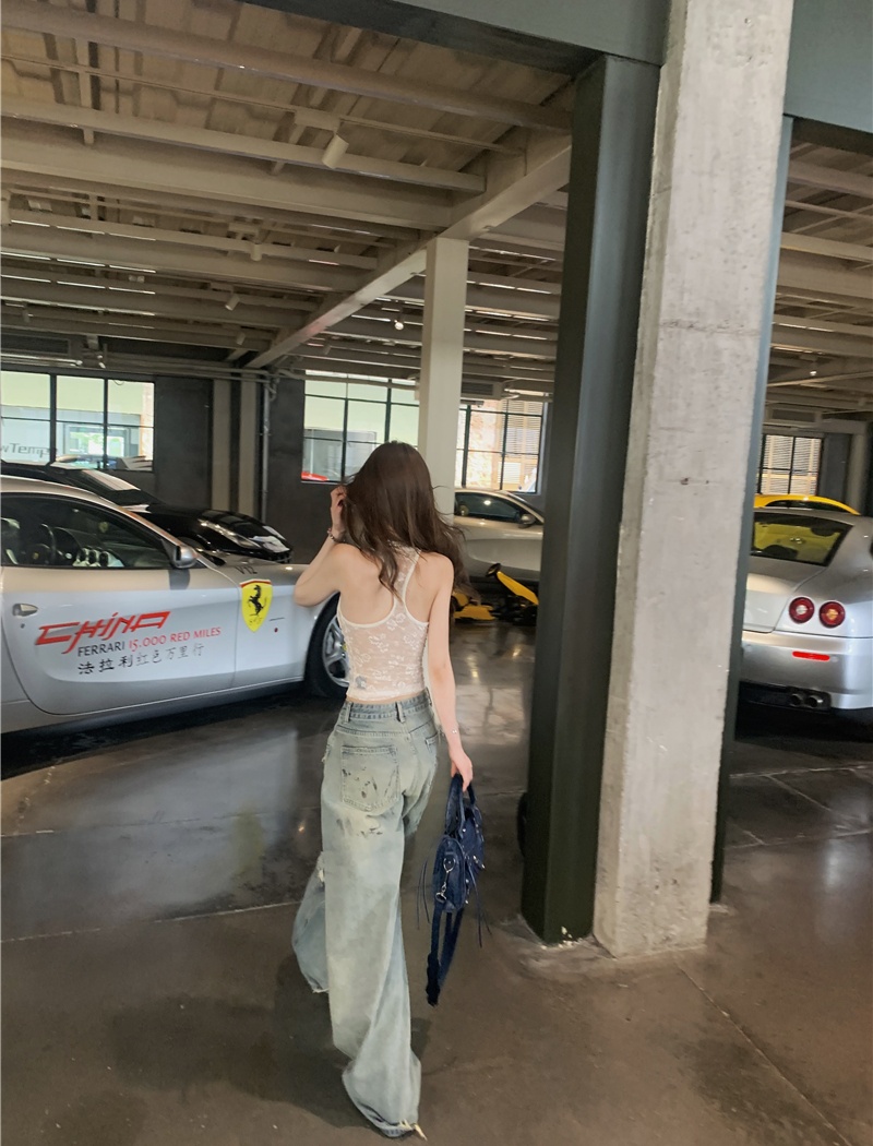 Low-waist wide leg pants holes casual pants
