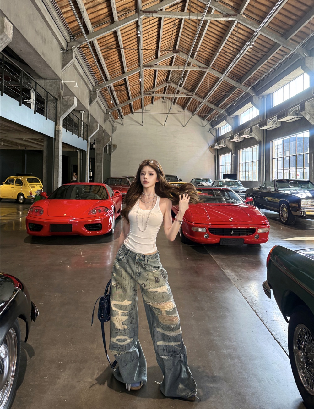 Low-waist loose spicegirl tops sexy slim jeans for women