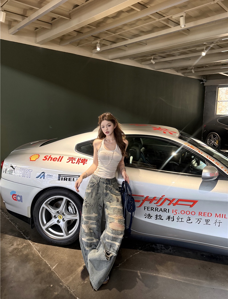 Low-waist loose spicegirl tops sexy slim jeans for women